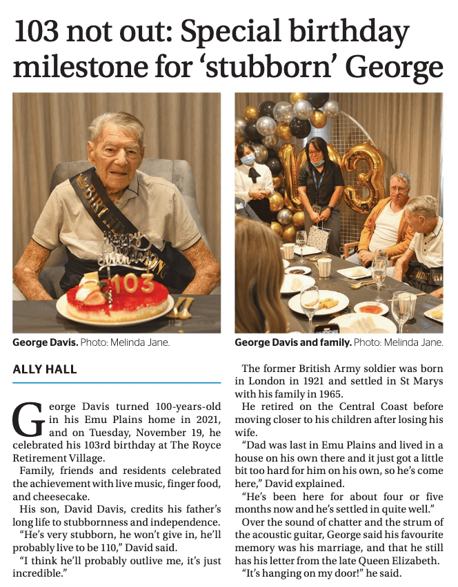 George Davis’ 103rd Birthday